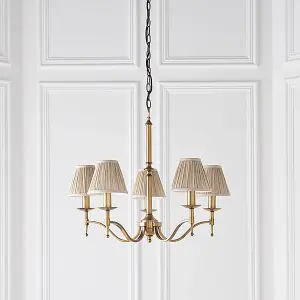 Luminosa Stanford 5 Light Multi Arm Ceiling Pendant Chandelier Antique Brass, E14