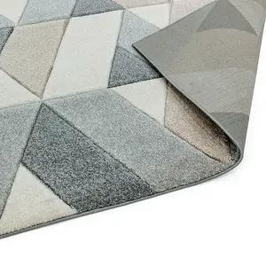 Grey Modern Easy to Clean Geometric Rug For Living Room-160cm X 230cm