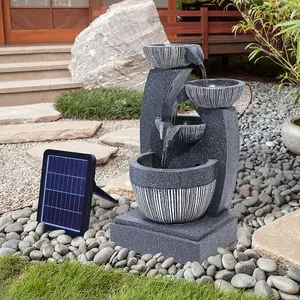 4 Tier Rockery Waterfall Decoration Solar Powered Outdoor Water Feature Fountain with LED Lights 47cm