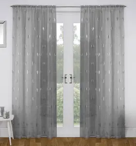 Birch Grey Metallic Tree Print Linen-Look Voile Panel - Pair 140 x 122cm (55x48")