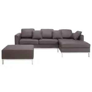 Left-Hand Corner Sofa with Ottoman OSLO Brown Leather Left Hand