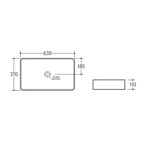 Geller Matt Black Ceramic Rectangular Counter Top Basin (W)600x(D)380mm