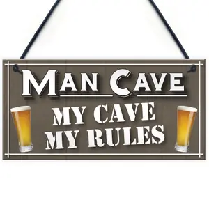 Red Ocean My Cave My Rules Man Cave Home Bar Pub Husband Hanging Plaque Shed Gift Sign