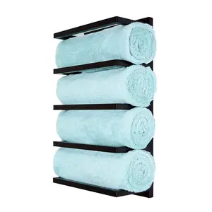 5 Tier Wall Mounted Towel Rack Black