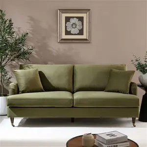 Brigette 3-Seater Olive Green Velvet Sofa With Antique Brass Castor Legs - Daals - Sofas