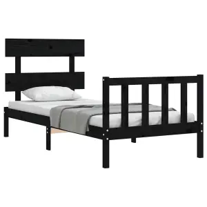 Berkfield Bed Frame with Headboard Black Small Single Solid Wood