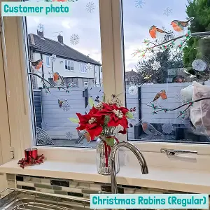 Christmas Robins Window Sticker (Regular size) 32 Christmas Window Decorations Reusable Removable