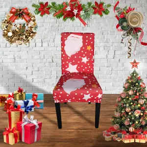 Christmas Chair Covers, Santa Claus & Snowflakes Printed, Red - 1pc