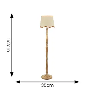 ValueLights Victoria Light Wood Candlestick Floor Lamp with Linen Scallop Rust Trim Tapered Shade