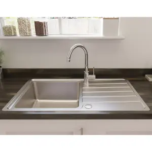 Cooke & Lewis Apollonia Brushed Silver Stainless steel 1 Bowl Sink & drainer 500mm x 864mm