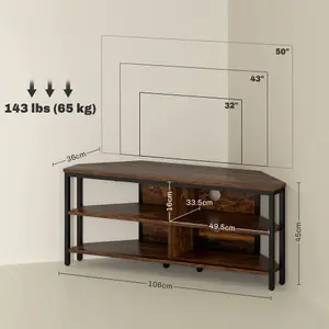 HOMCOM 50" TV Stand Cabinet, TV Unit with Storage Shelves, Rustic Brown