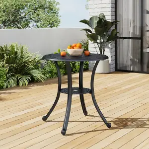 80cm Dia Round Outdoor Garden Patio Dining Table with Umbrella Hole, Black