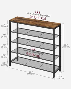 VASAGLE Shoe Rack, Shoe Storage Organiser with 4 Mesh Shelves and Large Surface for Bags, Shoe Shelf for Entryway