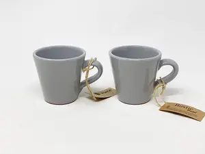 Rustic Pastel Fully Dipped Terracotta Grey Kitchen Dining Set of 2 Conical Mugs (H) 9cm