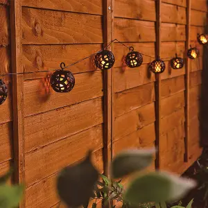 8pc Solar Rattan Ball Flame Effect LED String Hanging Lights - No Wires Or Cables Are Needed - Auto Light Control