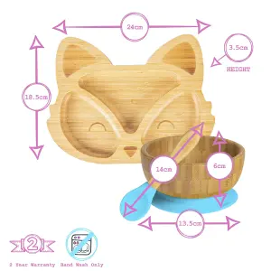 Tiny Dining - Fox Bamboo Suction Baby Feeding Set - Blue - 4pc