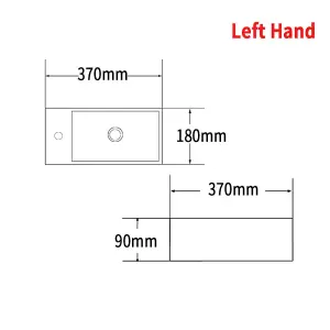 Small Wall Hung Ceramic Basin Sink - Left