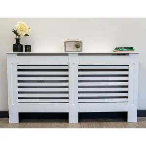 White Horizontal Line Design Radiator Cover - Large