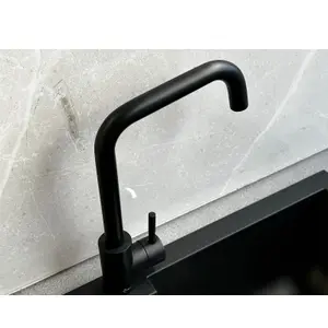 Reginox Matt Black Stainless Steel Kitchen Sink Tap NERA MB Square Neck Deck Mounted