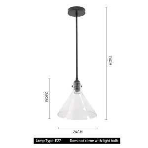 Matte Black 1 Light Pendant Ceiling Light with Clear Glass Lampshade Dia 240mm