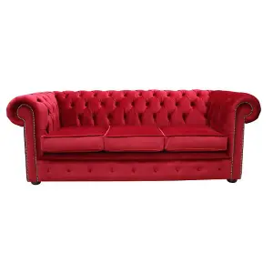 Chesterfield 3 Seater Malta Red Velvet Sofa Custom Made In Classic Style