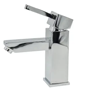 Emperor Chrome Modern Square Bathroom Sink Basin Mixer Tap - Single Lever Mono Faucet with Push Waste Plug