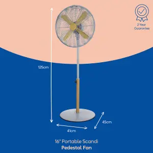 Russell Hobbs Scandi Pedestal Fan 16 Inch Grey and Wood Effect RHMPF1601WDG