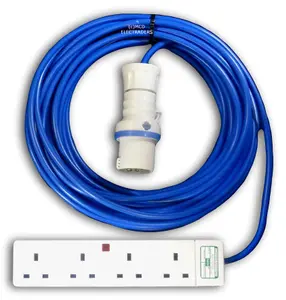 5 Metre Blue Caravan Hook Up / Extension Lead 1.5mm 16A Blue Plug & 4G Socket