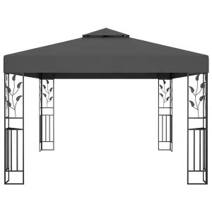 Berkfield Gazebo with Double Roof&LED String Lights 3x4m Anthracite