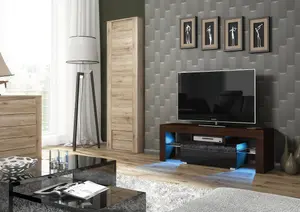 Floe TV Unit 130cm Walnut & Black with High Gloss Doors and LED Lighting - Creative Furniture