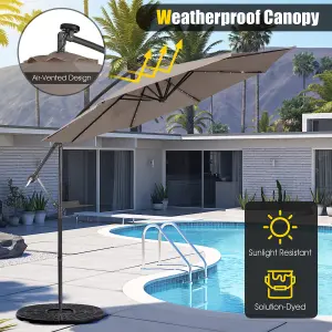 Costway 3 x 3m Cantilever Parasol Backyard Patio Offset Umbrella w/ 32 Solar-Powered LED Lights