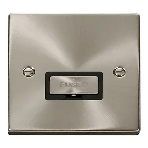 Satin / Brushed Chrome 13A Fused Ingot Connection Unit - Black Trim - SE Home