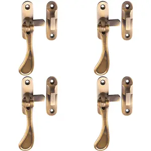 4 PACK - Spoon End Reversible Casement Window Fastener Handle 103mm Length Antique Brass