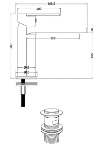 Modern Square Mono Basin Mixer Tap & Push Button Waste - Chrome - Balterley