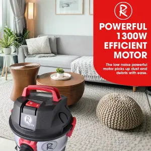 RocwooD 20L Wet And Dry Corded Vacuum Cleaner 1300W