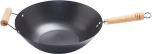 New 35cm Non Stick Wok Cookware Double Wooden Handle Cooking Kitchen Stir Cook