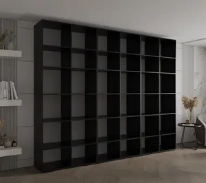 Stylish Black Inova 3 Hinged Door Wardrobe W3000mm H2370mm D470mm - Premium Storage with Gold Vertical Handles