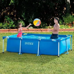 INTEX 2.6m Metal Frame Rectangular Swimming Pool Durable Outdoor Garden Pool