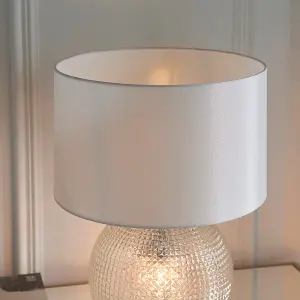 Lucia Clear Textured Glass with Vintage White Faux Silk Shade Modern Classic 2 Light Table Light