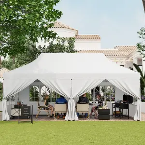 Costway 3M x 6M Pop up Canopy Tent Garden Gazebo Canopy Sun Shelter W/ 6 Sidewalls