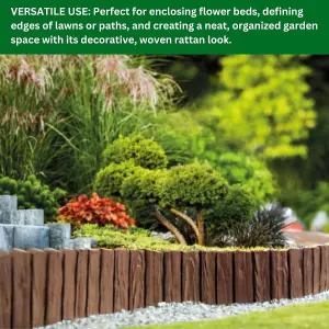 Brown Wood Effect Lawn Edging 2.3m Flexible Plastic Garden Border , Weather Resistant  Recyclable Palisade Easy Install Edging