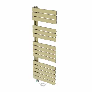 Rinse Bathrooms Prefilled Electric Heated Rail with Timer Designer Flat Panel Thermostatic Brushed Brass 1380x500mm