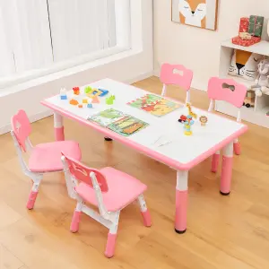 COSTWAY Kids Table and 4 Chairs Set Children Art Study Multi-Activity Table with 4 Seats