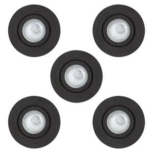 Litecraft 5 Pack Matte Black Modern Bathroom IP65 Circular Tiltable Downlights