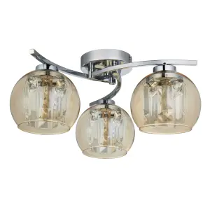 GoodHome Silas Vintage Glass & metal Chrome effect 3 Lamp LED Ceiling light