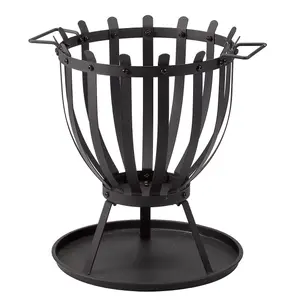 El Clasico Fire Basket with Handles - Black Metal Outdoor Garden Wood, Log or Briquette Burner Fire Pit Bowl - H42 x 34cm Diameter