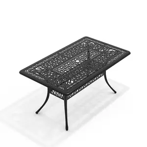 150 x 90cm Cast Aluminum Outdoor Patio Garden Table with Unique Hollow Design and Umbrella Hole, Black