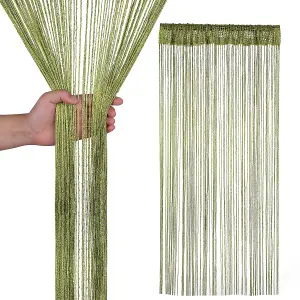 String Curtain Panel Spaghetti Tassel Curtain, 200cm x 90cm - Green