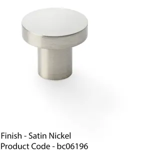 Slim Round Door Knob - Satin Nickel 30mm Modern Cupboard Cabinet Pull Handle