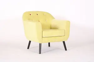 Yellow 1 Seater Retro Designer Accent Curved Fabric Linen Tub Chair Armchair Sofa - D Pro T Homeware